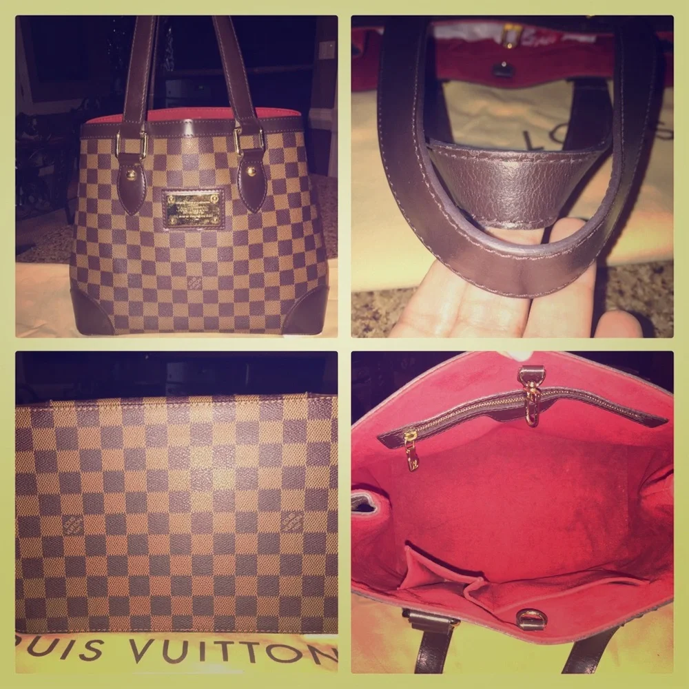 Louis Vuitton Damier Ebene Tote with Red Interior and Gold Hardware